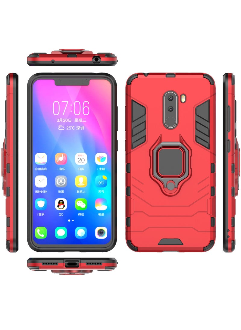 جولدن ماسك - جولدن ماسك شاومى بوكو فون اف 1 (Xiaomi Poco phone F1) جراب حماية مضاد للصدمات مع حلقة معدنية - (احمر) - Image 1