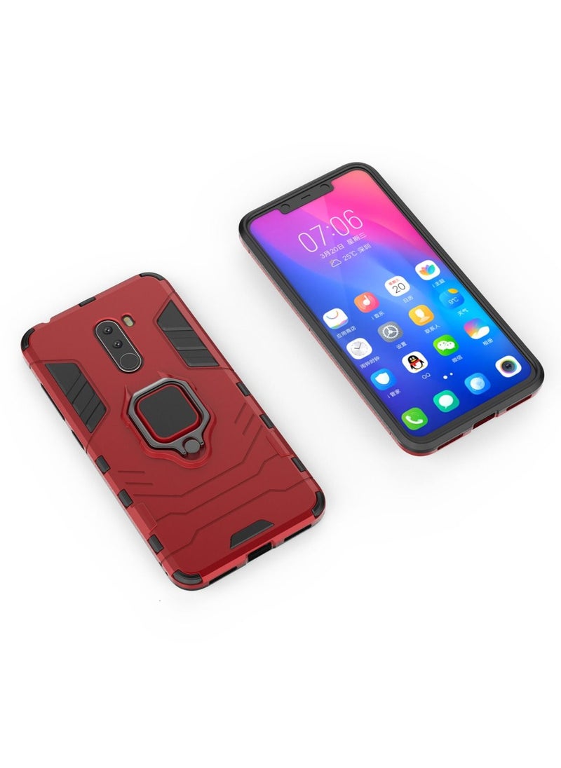 جولدن ماسك - جولدن ماسك شاومى بوكو فون اف 1 (Xiaomi Poco phone F1) جراب حماية مضاد للصدمات مع حلقة معدنية - (احمر) - Image 1