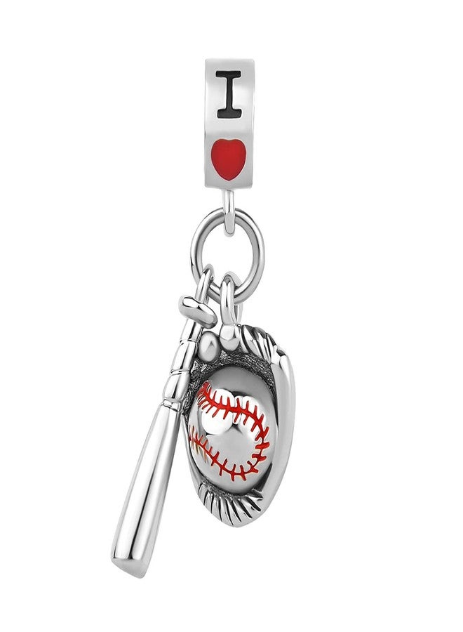 MiiFort Baseball Ball Bat Charm fits Pandora Charms Bracelets I Love Baseball Glove Gear Equipment Game Team Sport - Image 1
