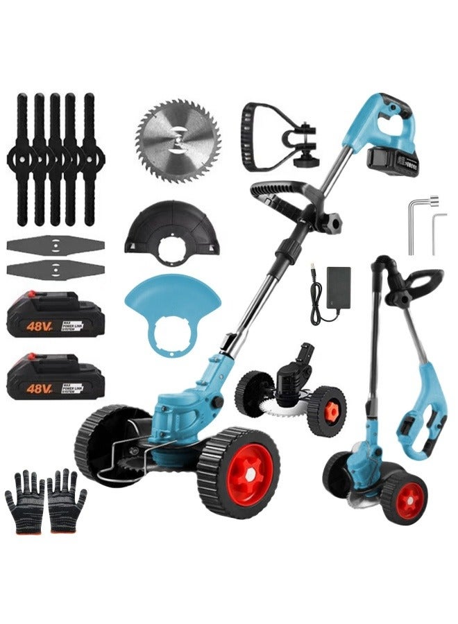 ALongDeng 48V Cordless Weed Trimmer Cordless String Trimmer with Battery Fast Charger Electric Weed Trimmers Cordless with 3 Cutting Blades for Garden Work - Image 1