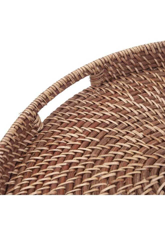 DECRAFTS Round Rattan Woven Serving Tray with Handles Ottoman Tray for Breakfast, Drinks, Snacks for Coffee Table, Home Decorative (Honey Brown, 13.8"x2") - Image 4