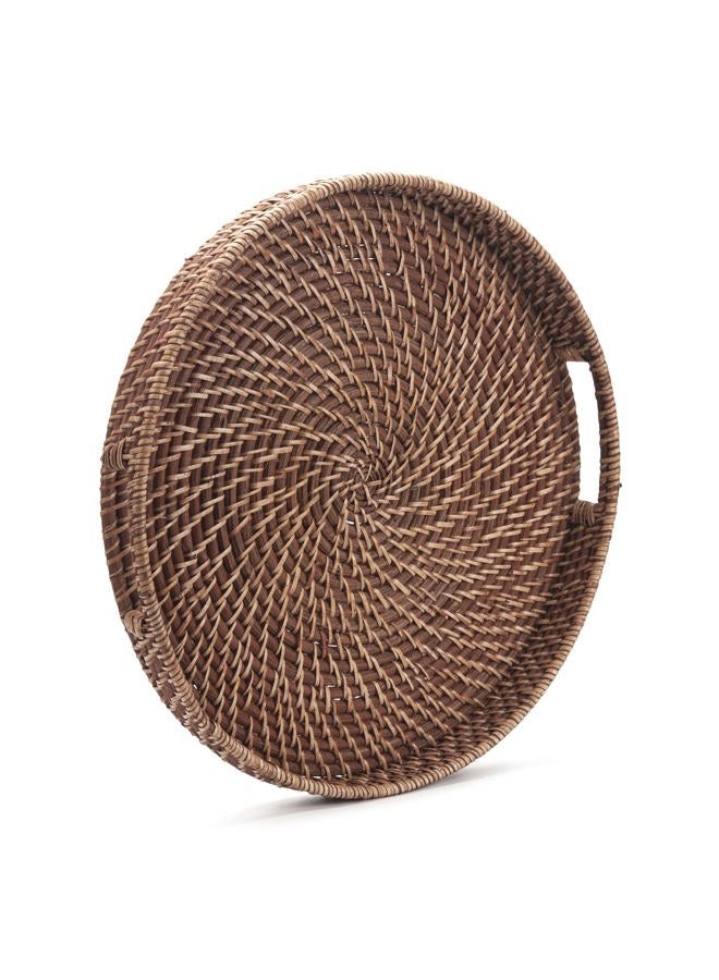 DECRAFTS Round Rattan Woven Serving Tray with Handles Ottoman Tray for Breakfast, Drinks, Snacks for Coffee Table, Home Decorative (Honey Brown, 13.8"x2") - Image 2