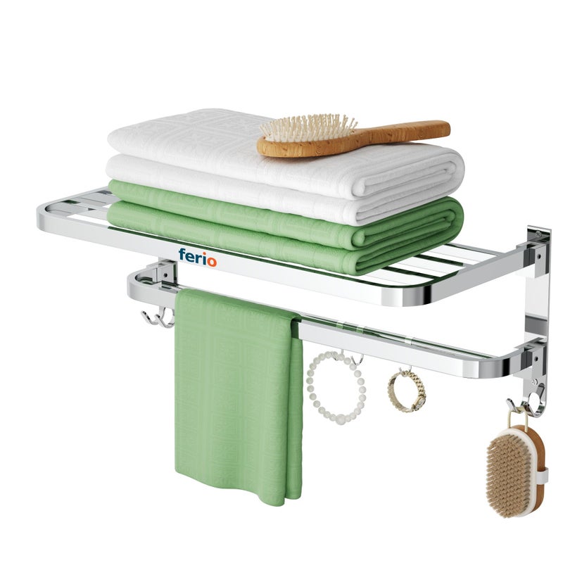Ferio Foldable Towel Rod for Bathroom Elegant Design Towel Holder in Bathroom Towel Hanger for Wall, Stainless Steel Towel Hanger for Wash Basin, 18 Inch Towel Rack in Bathroom (Pack of 1) - Image 3