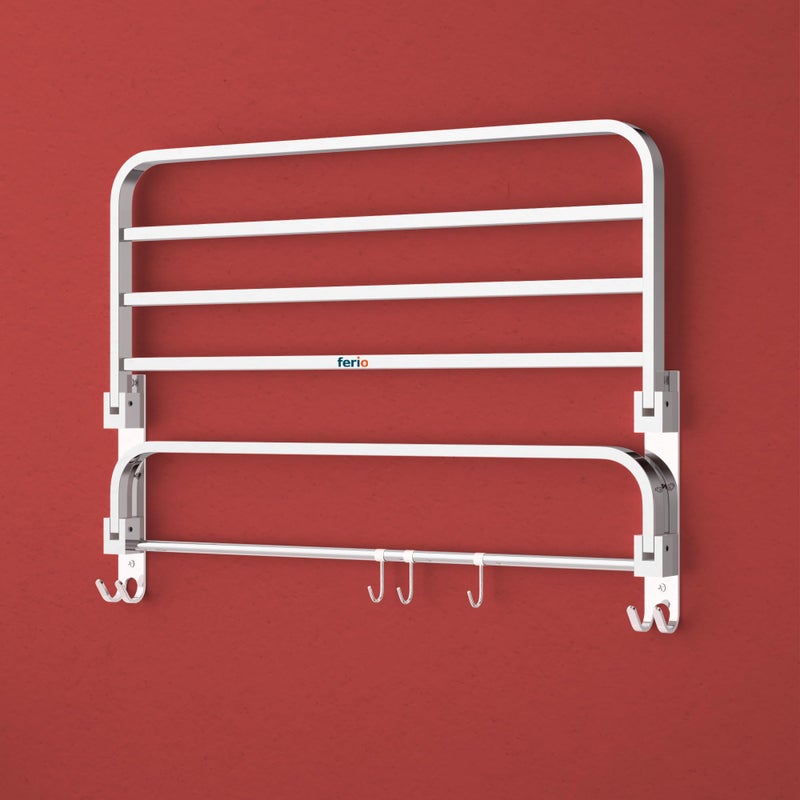 Ferio Foldable Towel Rod for Bathroom Elegant Design Towel Holder in Bathroom Towel Hanger for Wall, Stainless Steel Towel Hanger for Wash Basin, 18 Inch Towel Rack in Bathroom (Pack of 1) - Image 2