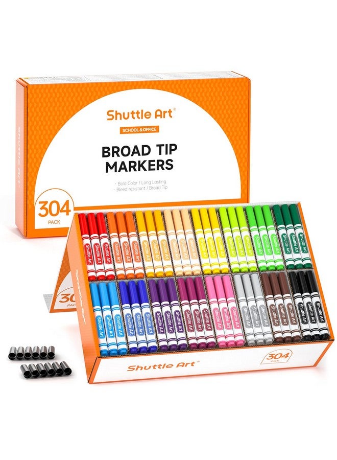 Shuttle Art 304 Pack Washable Markers, 16 Assorted Colors Broad Line Conical Tip Large Markers Bulk with a Box, Bonus Caps, Home Classroom School Supplies for Toddlers Kids Adults Students Teachers - Image 1