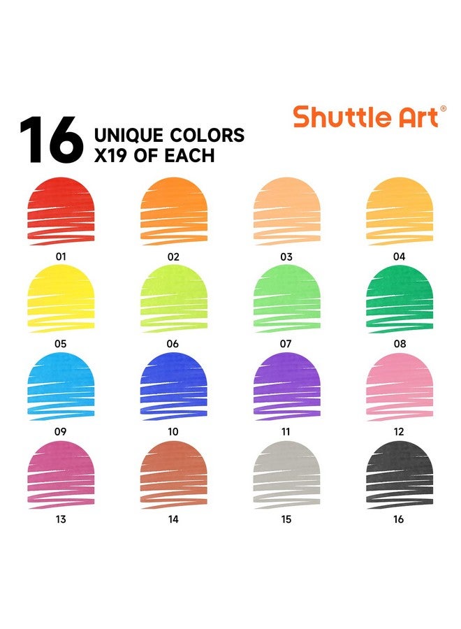Shuttle Art 304 Pack Washable Markers, 16 Assorted Colors Broad Line Conical Tip Large Markers Bulk with a Box, Bonus Caps, Home Classroom School Supplies for Toddlers Kids Adults Students Teachers - Image 2