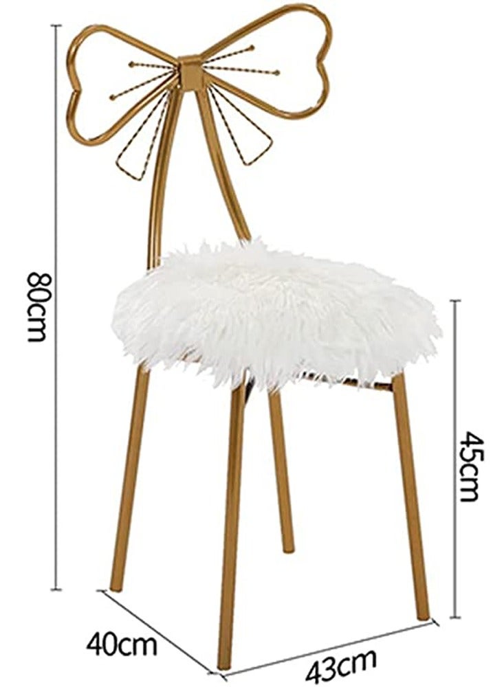𝐅𝐅𝐃 Luxury Gold Makeup Chair with Faux Fur Cushion – Elegant Vanity Stool with Bow Tie Backrest, Sturdy Metal Frame, Non-Slip Feet – Stylish Accent Chair for Bedroom, Beauty Studio, Salon & Home Decor - Image 2
