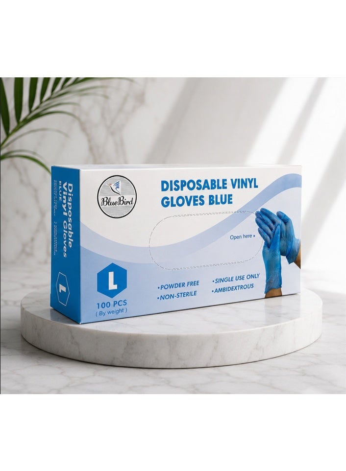 BlueBird Vinyl Gloves Pf  Blue Large ( 1Pkt x 100 Pcs) - Image 1