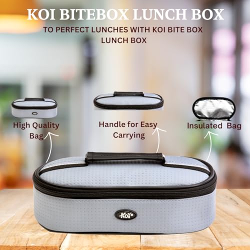 KOI Bitebox Set of 2 Horizontal Lunch Box, 2 Inner Steel Containers with BPA Free Lids(450 ml Each), Leak Proof & Microwave Safe, Insulated Fabric Bag, Easy to Carry (Beige) - Image 4