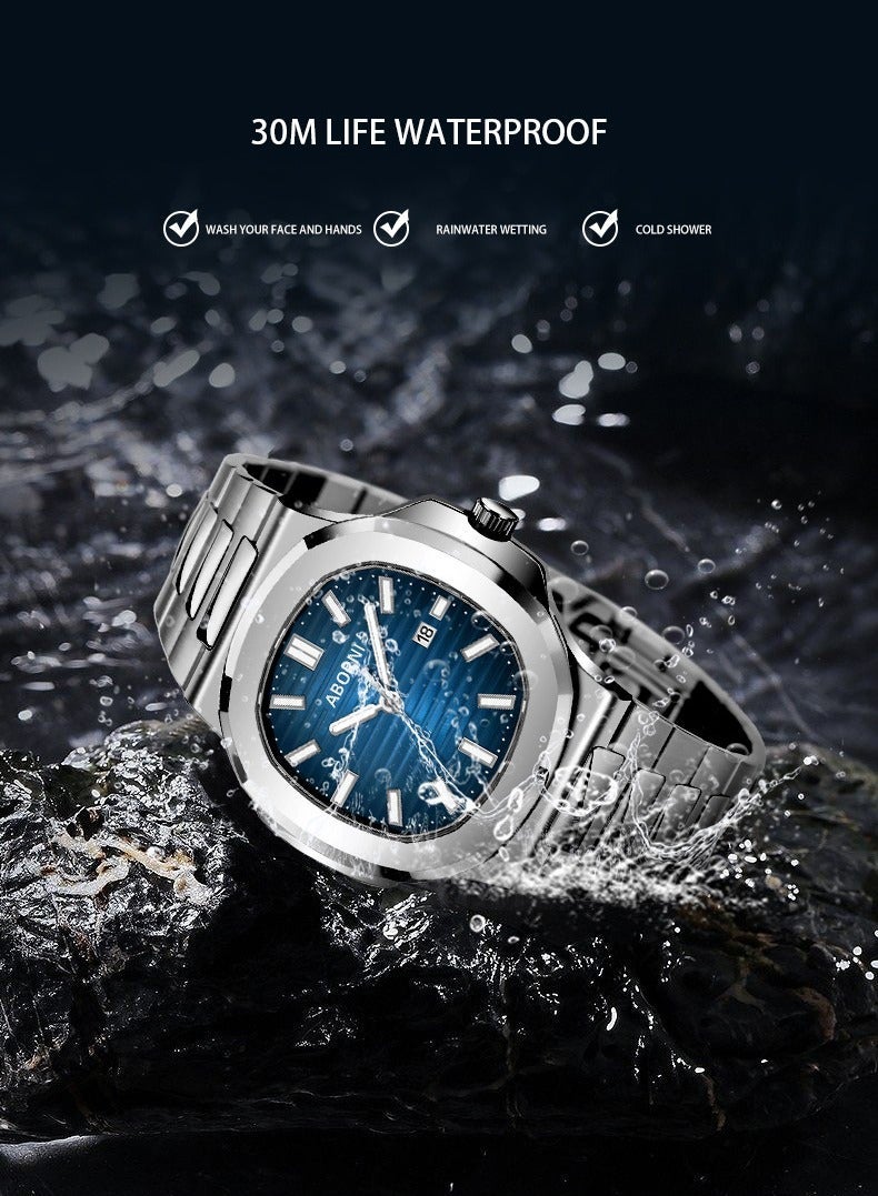 ABORNI ساعة رجالية كاجوال للأعمال تصميم خفيف الوزن مضيئة مقاومة للماء زجاج معدني حزام من الفولاذ المقاوم للصدأ - Image 3