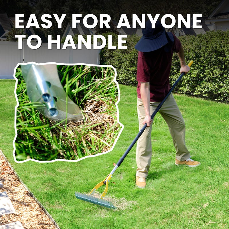 BlumeTrec Thatch Rake for Lawn with 74inch Handle, 15 inch Dethatcher Rake for Grass to Cleaning Dead Grass, Efficient Steel Metal Rake for Dethatching, Heavy Duty Thatching Rakes for Garden, Yard - Image 5