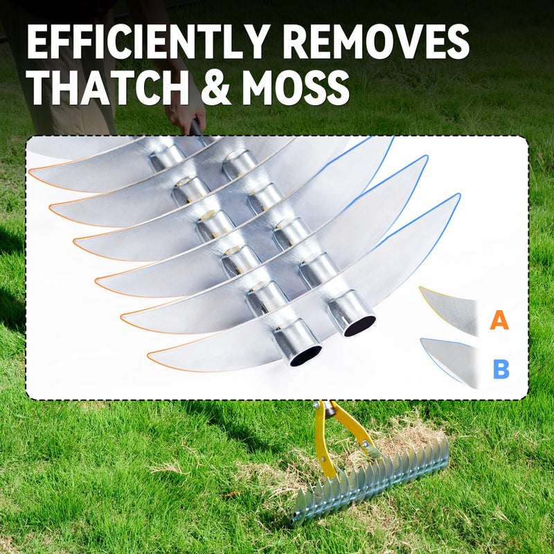 BlumeTrec Thatch Rake for Lawn with 74inch Handle, 15 inch Dethatcher Rake for Grass to Cleaning Dead Grass, Efficient Steel Metal Rake for Dethatching, Heavy Duty Thatching Rakes for Garden, Yard - Image 4