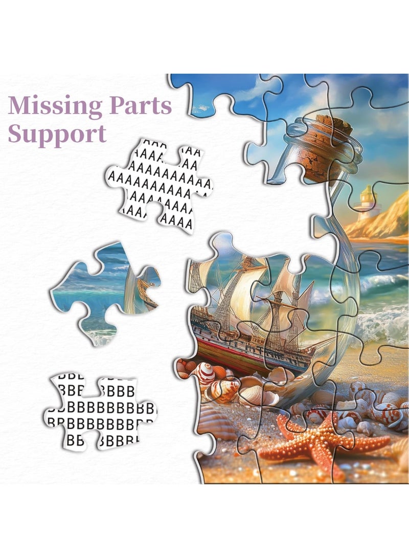 ألغاز شاطئية للكبار 1000 قطعة، جرة أصداف وقارب شراعي، أحجيات فنية، أحجية نجوم البحر الصيفية كفن جداري منزلي - Image 3