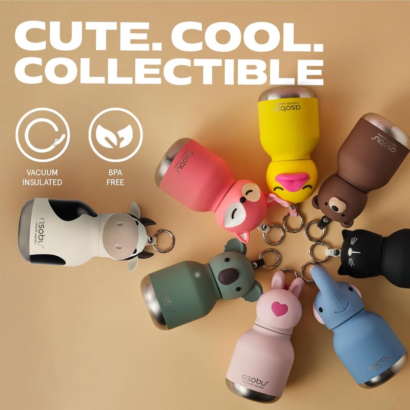 asobu Mini Bestie Kids Water Bottle Cute Collectible Character for Girls & Boys Leakproof Stainless Steel, 6.7oz, BPA-Free with Strap & Clip Insulated Bottle for School, Travel & Gifting - Image 5