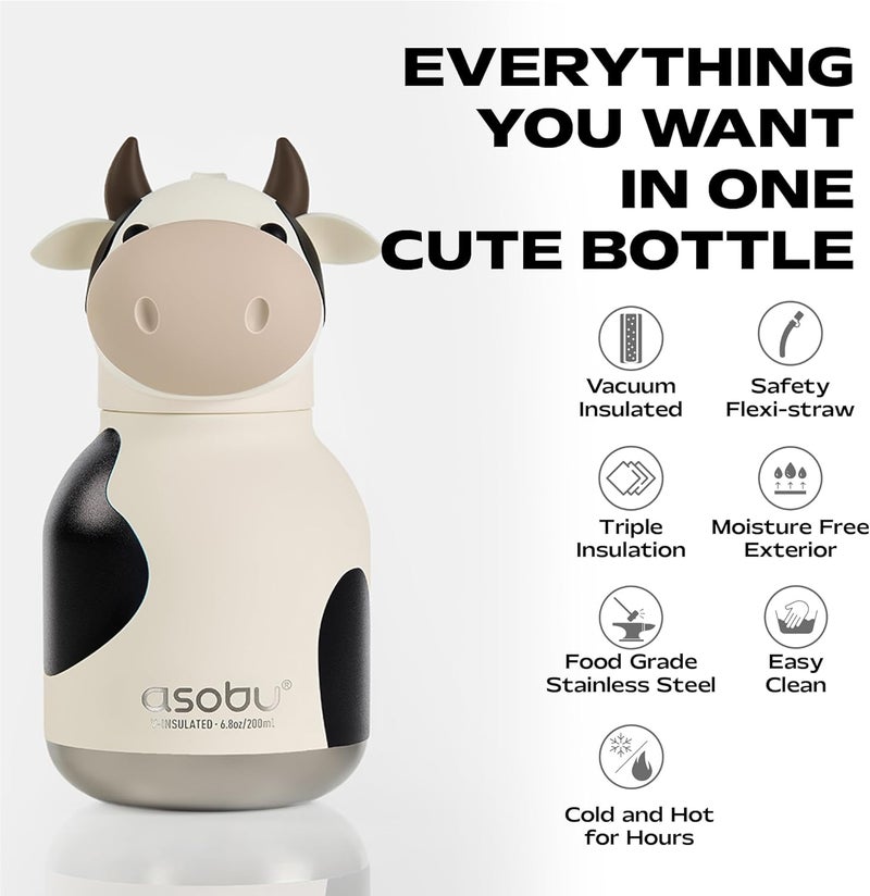 asobu Mini Bestie Kids Water Bottle Cute Collectible Character for Girls & Boys Leakproof Stainless Steel, 6.7oz, BPA-Free with Strap & Clip Insulated Bottle for School, Travel & Gifting - Image 3