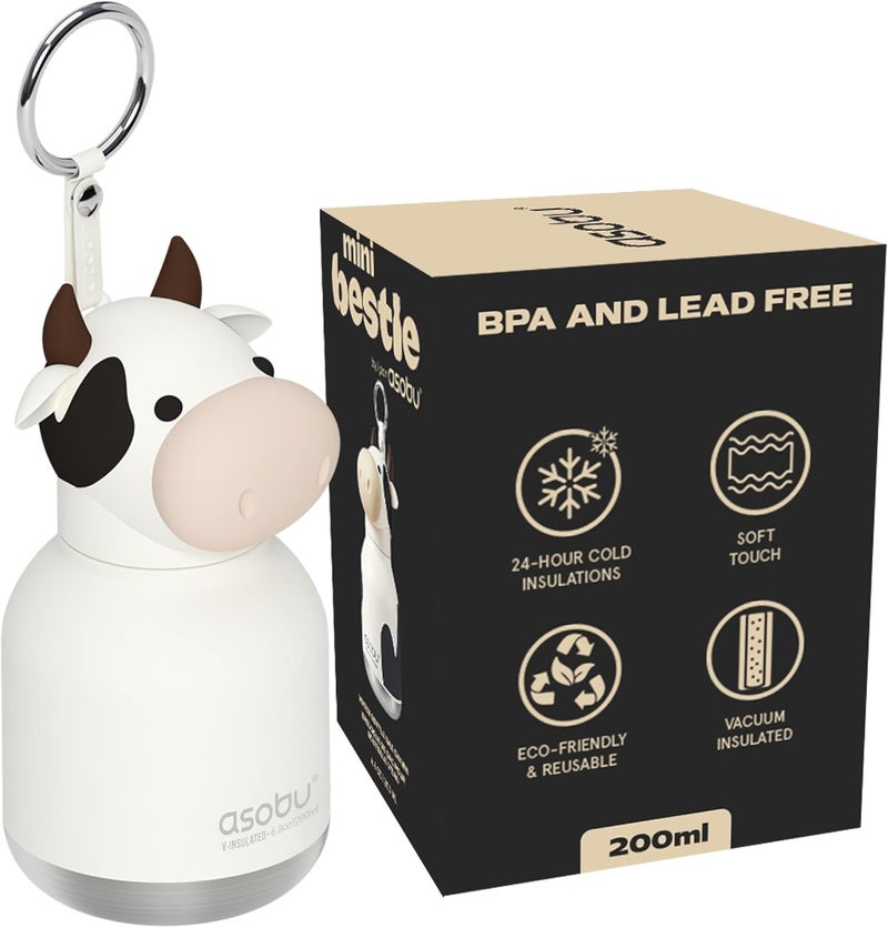 asobu Mini Bestie Kids Water Bottle Cute Collectible Character for Girls & Boys Leakproof Stainless Steel, 6.7oz, BPA-Free with Strap & Clip Insulated Bottle for School, Travel & Gifting - Image 1