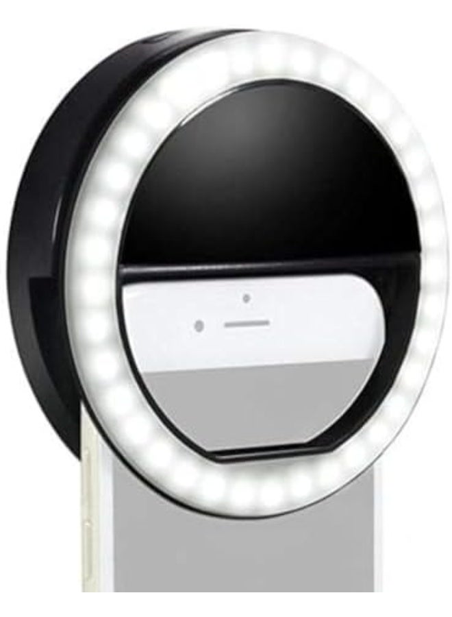 حلقة إضاءة LED قابلة لإعادة الشحن لكاميرا السيلفي – متوافقة مع أجهزة الآيفون والآيباد 