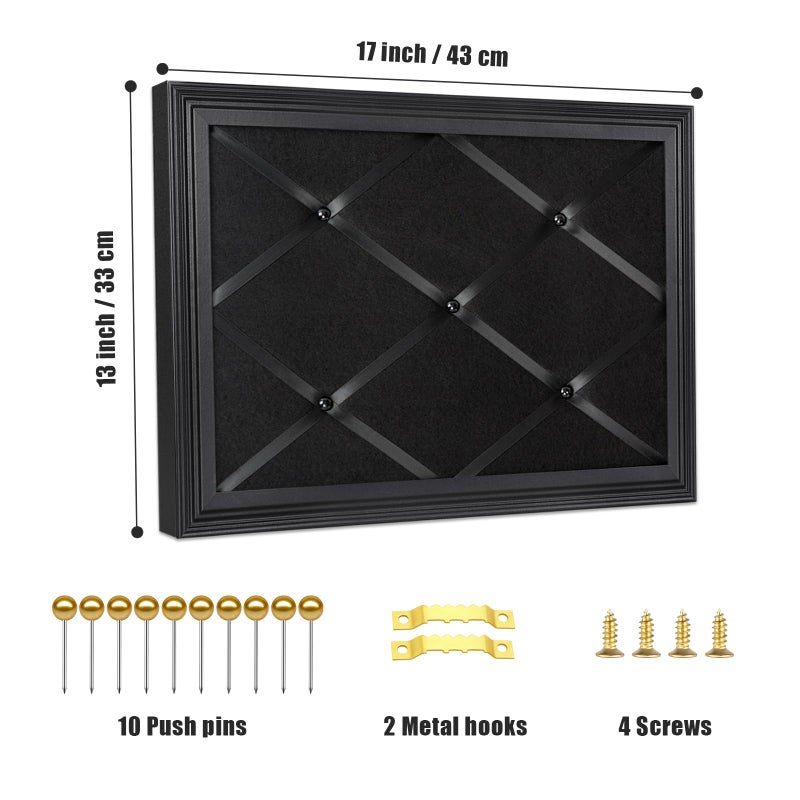 Aitakatta Black Felt Memo Bulletin Board with Frame, 17x13 inches Pin Board for Wall, Vision Board Message Board Memo Board with Criss-Cross Ribbons for Home Office School Wall Decor(BK Velvet-F,4333) - Image 2