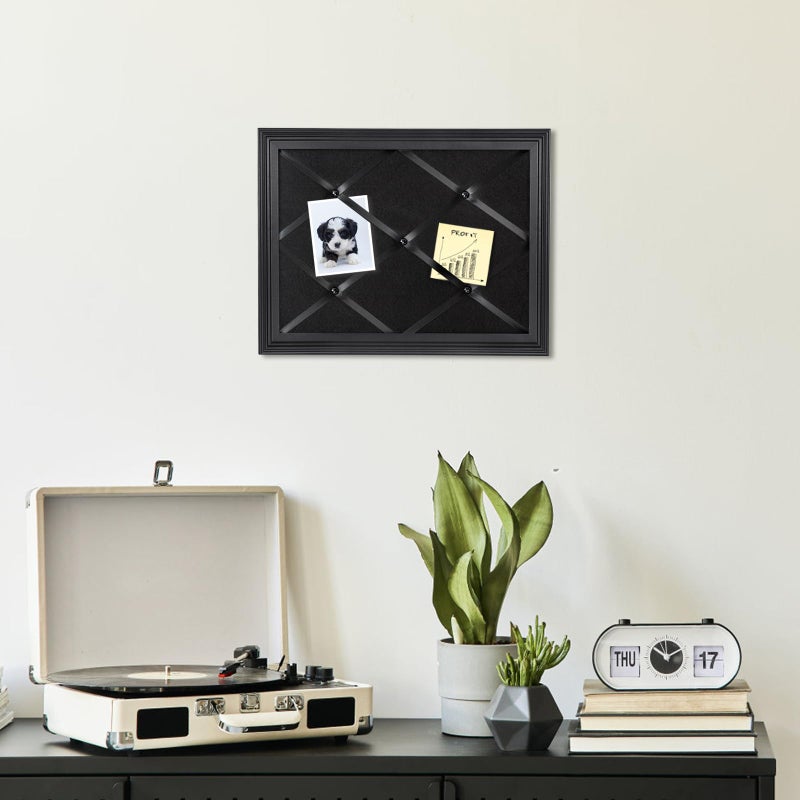 Aitakatta Black Felt Memo Bulletin Board with Frame, 17x13 inches Pin Board for Wall, Vision Board Message Board Memo Board with Criss-Cross Ribbons for Home Office School Wall Decor(BK Velvet-F,4333) - Image 4