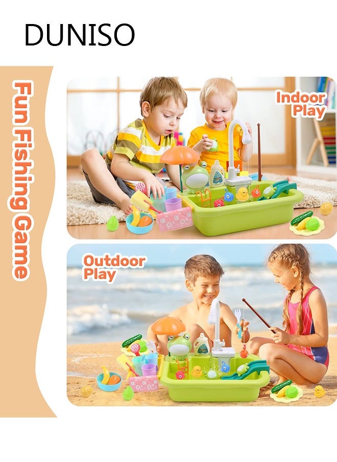 DUNISO Pretend Play Kitchen Sink Toys Kids Sink Toys with Running Water and  Upgraded Electric Faucet, Play Kitchen Toy Accessories, Pool Floating Fishing Toys for Water Play, Kids Role Play Dishwasher Toy  - Image 3
