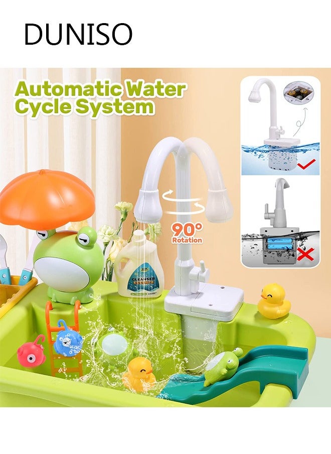 DUNISO Pretend Play Kitchen Sink Toys Kids Sink Toys with Running Water and  Upgraded Electric Faucet, Play Kitchen Toy Accessories, Pool Floating Fishing Toys for Water Play, Kids Role Play Dishwasher Toy  - Image 2