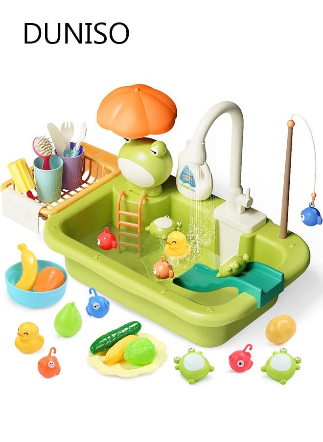 DUNISO Pretend Play Kitchen Sink Toys Kids Sink Toys with Running Water and  Upgraded Electric Faucet, Play Kitchen Toy Accessories, Pool Floating Fishing Toys for Water Play, Kids Role Play Dishwasher Toy  - Image 1