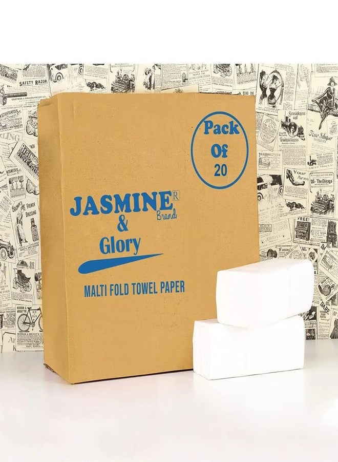 JASMINE & GLORY مناشف ورقية متعددة الطيات من ياسمين آند غلوري (طية متوسطة) - 20 عبوة | 150 منديل/عبوة | 3000 ورقة إجمالاً | ورق بكر 40 غرام/متر مربع | ناعمة، قوية، وذات قدرة امتصاص عالية | مثالية للاستخدام المنزلي والتجاري - Image 1