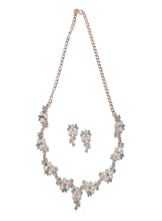 KENNICE Gold-Plated Cubic Zirconia & White Pearls Studded Necklace With Earrings Jewellery Set For Girls and Women - Image 1