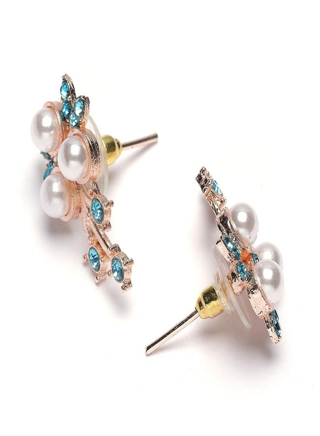 KENNICE Gold-Plated Cubic Zirconia & White Pearls Studded Necklace With Earrings Jewellery Set For Girls and Women - Image 2
