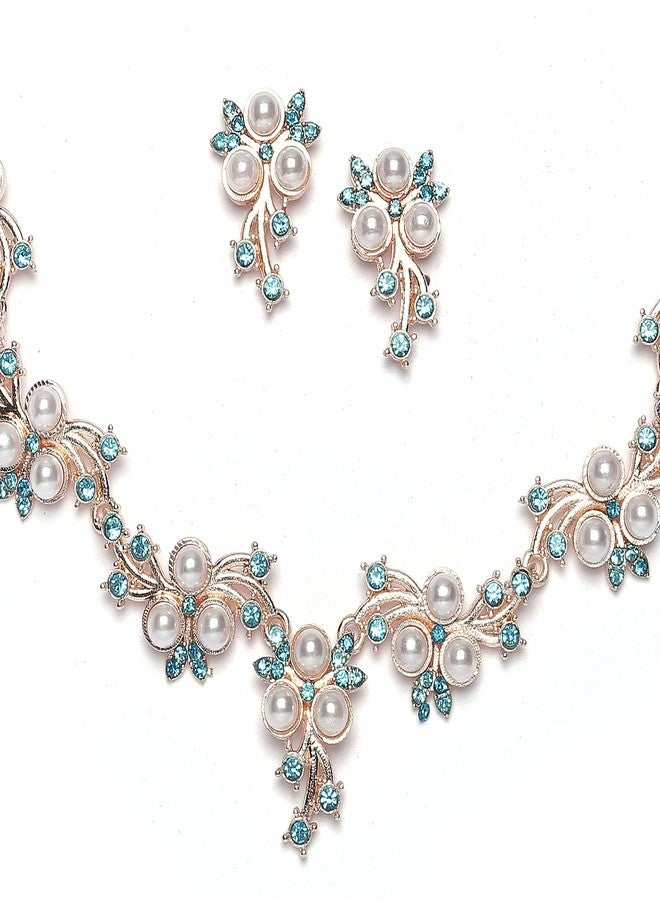 KENNICE Gold-Plated Cubic Zirconia & White Pearls Studded Necklace With Earrings Jewellery Set For Girls and Women - Image 4