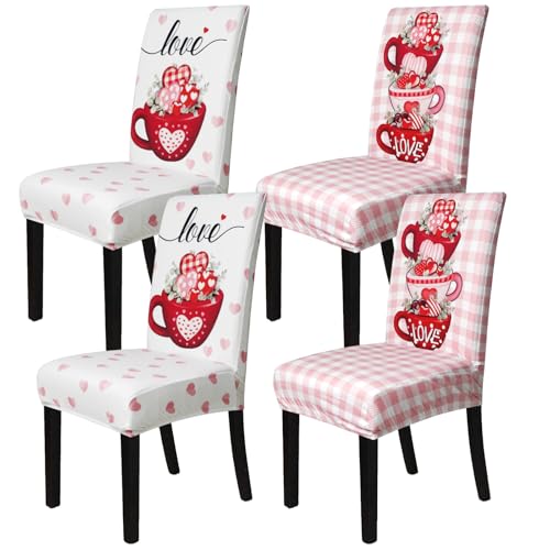 Zifmrtrwn Valentine Chair Covers Set of 4 Candy Love Heart Dining Room Slipcovers Stretch Parsons Chair Seat Protectors Valentine Decor-4PCS - Image 1