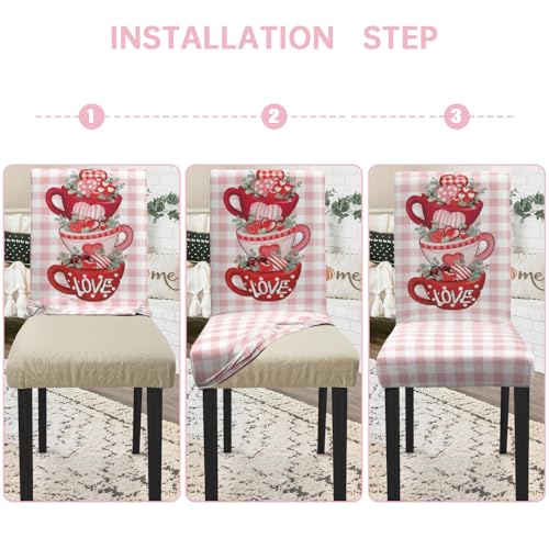 Zifmrtrwn Valentine Chair Covers Set of 4 Candy Love Heart Dining Room Slipcovers Stretch Parsons Chair Seat Protectors Valentine Decor-4PCS - Image 5