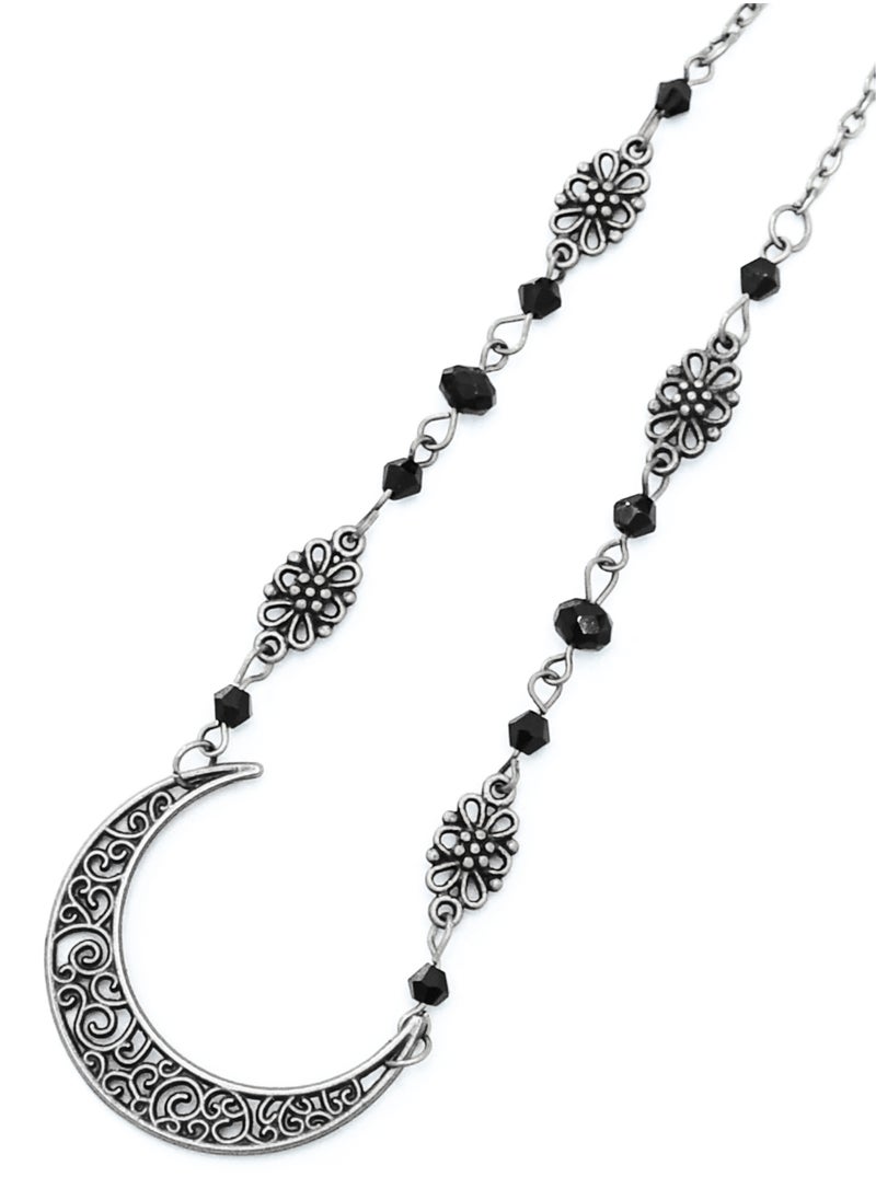 Estelle Moon Pattern Head Chain with Beads Versatile Hair Jewelry for Women Adjustable as Headband or Necklace Ideal for Parties Weddings and Casual Wear Elegant Silver  Black Crystal Droplets Design  - Image 3