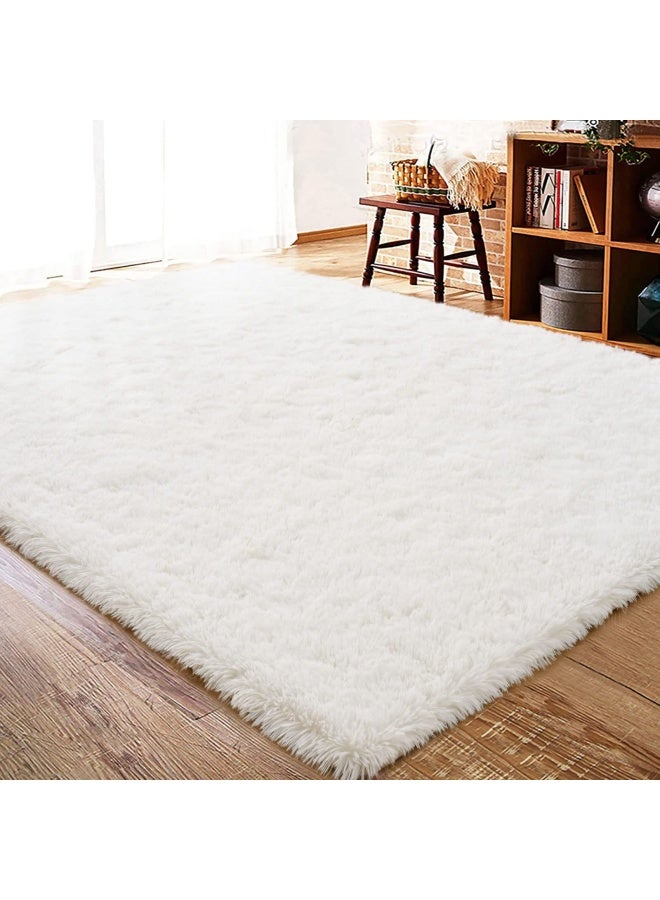 Iseau Fluffy Rug Carpets Soft Area Rug Indoor Floor Rugs For Kids Room Fuzzy Carpet Comfy Cute Nursery Rug Bedside Rug For Boys Girls Bedroom Living Room Home Decor Mat 4Ft X 6Ft Cream White - Image 1