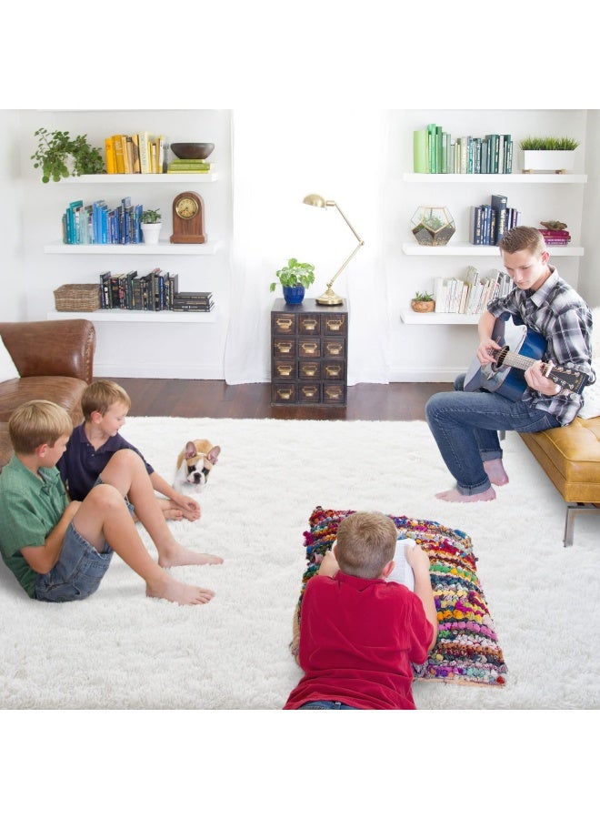 Iseau Fluffy Rug Carpets Soft Area Rug Indoor Floor Rugs For Kids Room Fuzzy Carpet Comfy Cute Nursery Rug Bedside Rug For Boys Girls Bedroom Living Room Home Decor Mat 4Ft X 6Ft Cream White - Image 2