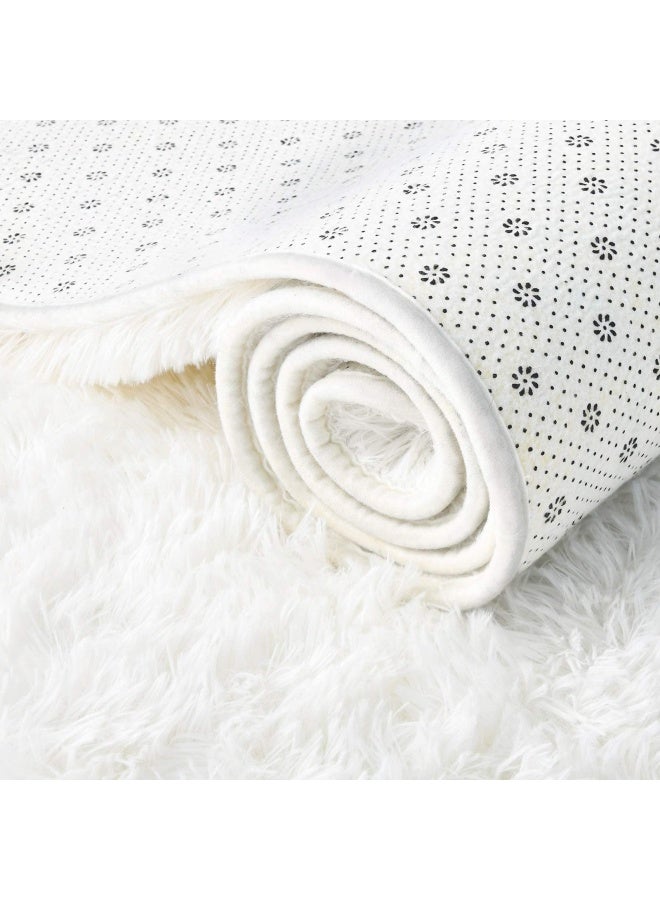 Iseau Fluffy Rug Carpets Soft Area Rug Indoor Floor Rugs For Kids Room Fuzzy Carpet Comfy Cute Nursery Rug Bedside Rug For Boys Girls Bedroom Living Room Home Decor Mat 4Ft X 6Ft Cream White - Image 5