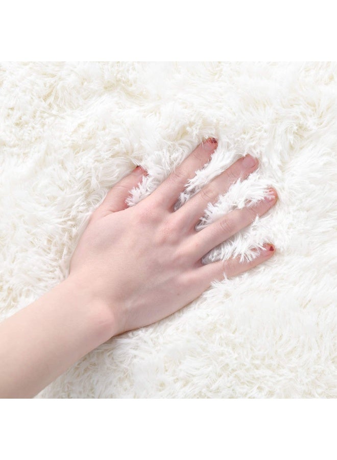 Iseau Fluffy Rug Carpets Soft Area Rug Indoor Floor Rugs For Kids Room Fuzzy Carpet Comfy Cute Nursery Rug Bedside Rug For Boys Girls Bedroom Living Room Home Decor Mat 4Ft X 6Ft Cream White - Image 4