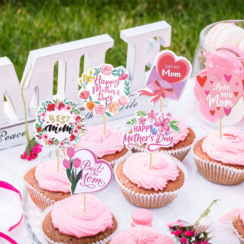 RSSTARXI 36 حزمة عيد أم سعيد Cupcake Cupcake أفضل أمي من أي وقت مضى أحبك يا أمي كب كيك تختار ديكورات لعيد عيد ميلاد عيد ميلاد عيد ميلاد الديكور - Image 5