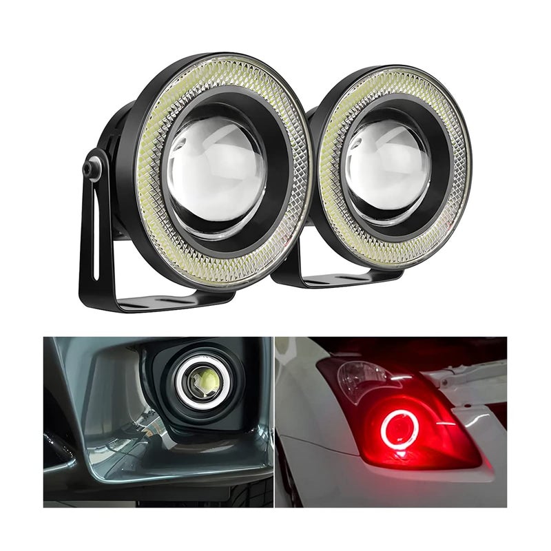 AICEL 2PCS Car Angel Eye Fog Light Round COB LED Lamp High Power Bright with White Halo Angel Eye Rings Headlight Universal Daytime Running Light DRL Car Driving Bulbs Projector Red - Image 2