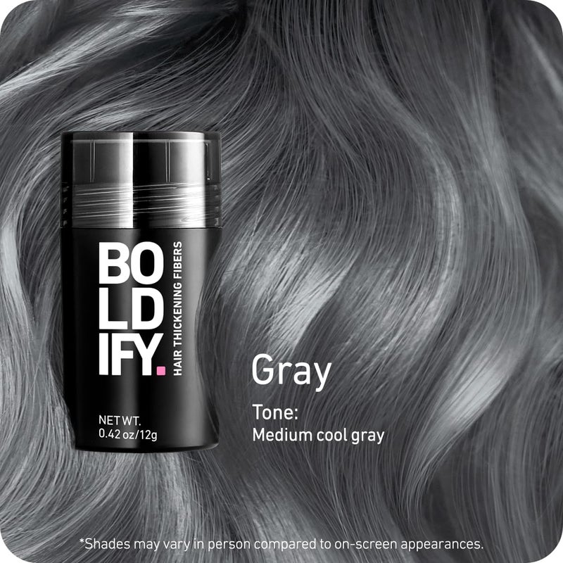 BOLDIFY Hair Fibers (12g) - Fill In Thinning and Fine Hair for an Instantly Fuller, Thicker Look - 14 Shades for Women & Men - Gray - Image 2