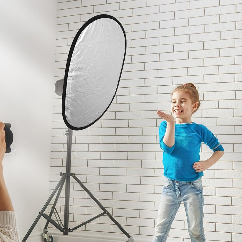 Portable Oval Photography Reflector Light Diffuser Panel with Silver and Double-Sided Surfaces Compact Foldable Reflective Board for Outdoor and Studio Photo Lighting - Image 3