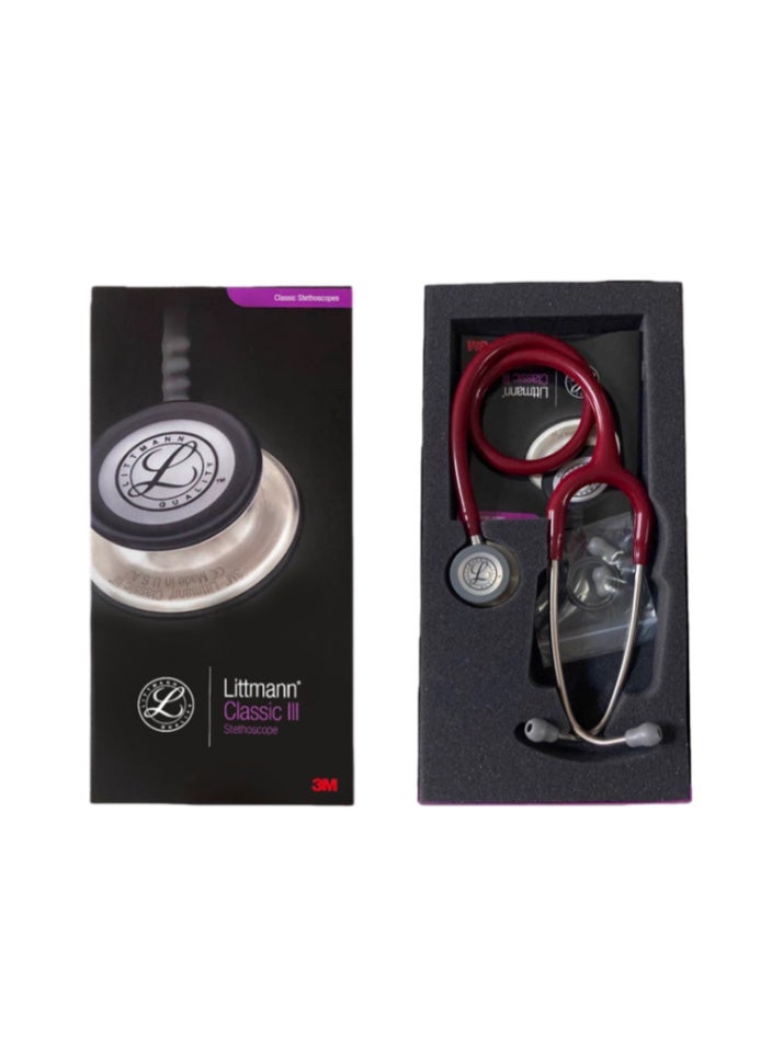 3M Littmann Classic Medical Stethoscope, Universal Third Generation Double-SidedAdult and Child Stethoscope 5627  Wine Red - Image 1