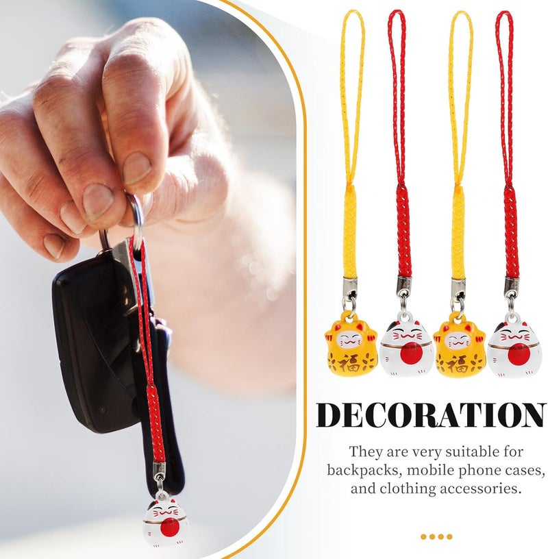 Hanging Bells Lucky Cat Car Keyring Phone Charm Pendant Compact Miniature Dollhouse Accessories (Random Color) - Image 4