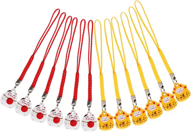 Hanging Bells Lucky Cat Car Keyring Phone Charm Pendant Compact Miniature Dollhouse Accessories (Random Color) - Image 1