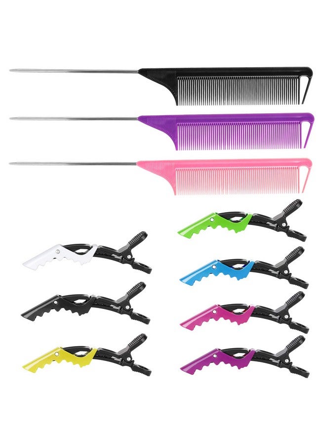 Kunihiko Rat Tail Combs And Hair Clips 3Pcs Rat Tail Combs，Parting Comb For Braids Metal Long Steel Pin Rat Tail Teasing Combs And 7Pcs Alligator Styling Sectioning Clips Of Professional Hair Salon Quality - Image 2