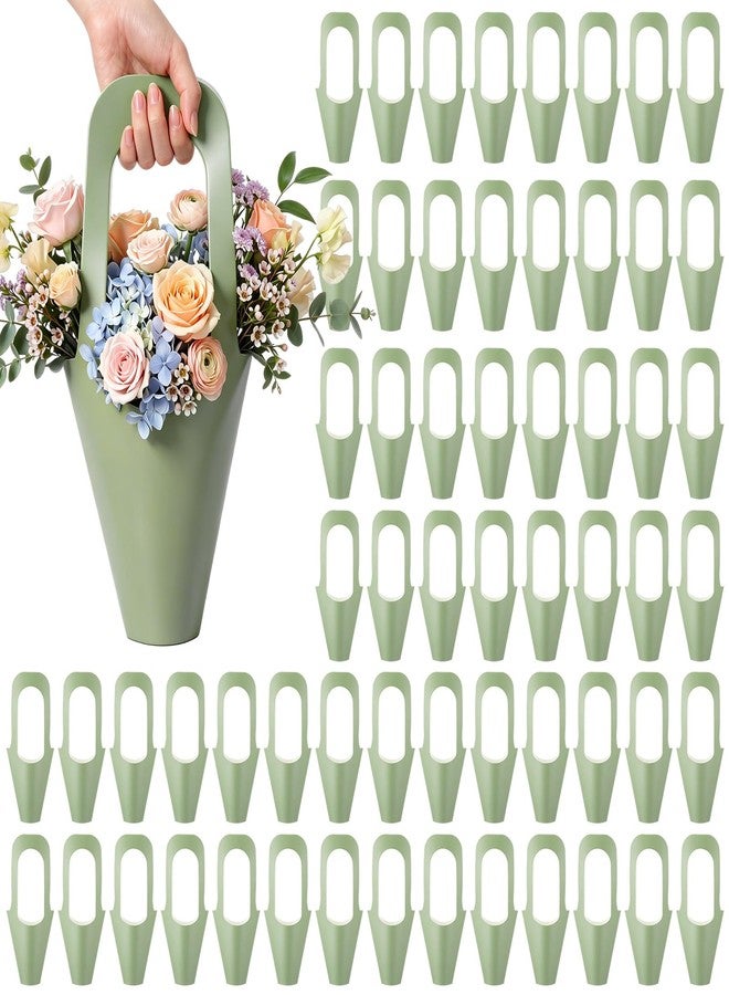Kolldenn 60 Pack Sage Green Kraft Paper Flower Bouquet Wrapping Paper Gift Bags with Handle Flower Gift Bags for Graduation, Wedding, Birthday, Thanksgiving, Party Favors - Image 1