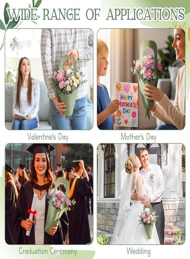 Kolldenn 60 Pack Sage Green Kraft Paper Flower Bouquet Wrapping Paper Gift Bags with Handle Flower Gift Bags for Graduation, Wedding, Birthday, Thanksgiving, Party Favors - Image 4
