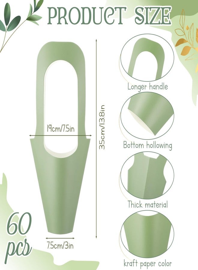 Kolldenn 60 Pack Sage Green Kraft Paper Flower Bouquet Wrapping Paper Gift Bags with Handle Flower Gift Bags for Graduation, Wedding, Birthday, Thanksgiving, Party Favors - Image 3
