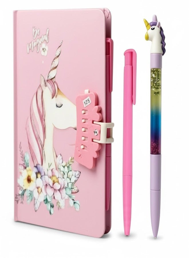 SHREE TECHNESH Unicorn Password Lock Diary with Unicorn Shape Pen for Girls | Password Lock Dairy | (19X13.5X1 cm), 80 Pages - Image 1