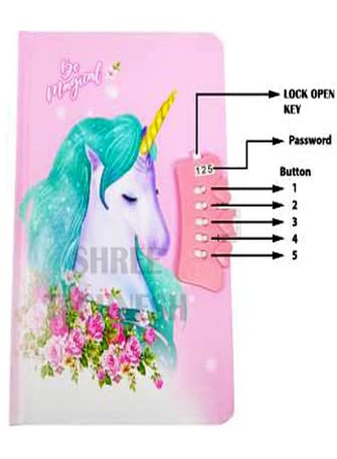 SHREE TECHNESH Unicorn Password Lock Diary with Unicorn Shape Pen for Girls | Password Lock Dairy | (19X13.5X1 cm), 80 Pages - Image 3